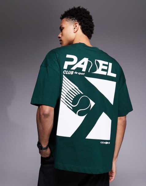 4505 Padel heavyweight cotton oversized t-shirt with back print in pine - view 1