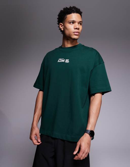 4505 – Padel – Schweres Oversize-T-Shirt in Piniengrün mit Grafikmotiv hinten, 3 von 5