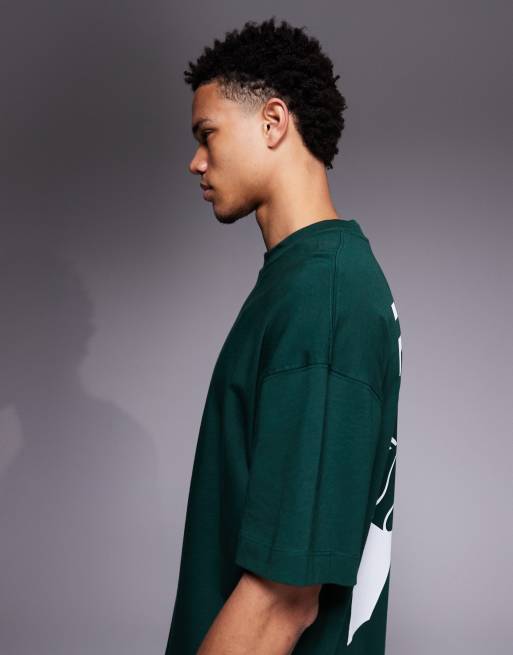 4505 – Padel – Schweres Oversize-T-Shirt in Piniengrün mit Grafikmotiv hinten, 4 von 5