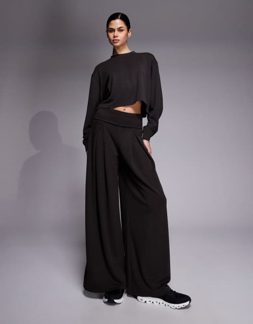 4505 - Pantalon de danse large ultra-doux en modal mélangé à taille rabattue - Moka, 4 de 5