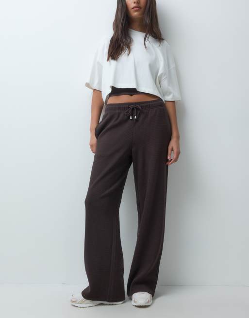 4505 pantalon de jogging droit à taille ajustable en maille gaufrée, chocolat, 3 de 5