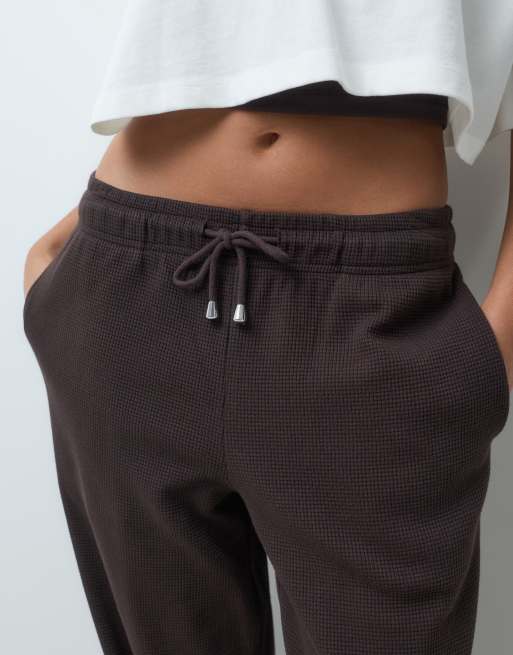 4505 pantalon de jogging droit à taille ajustable en maille gaufrée, chocolat, 5 de 5