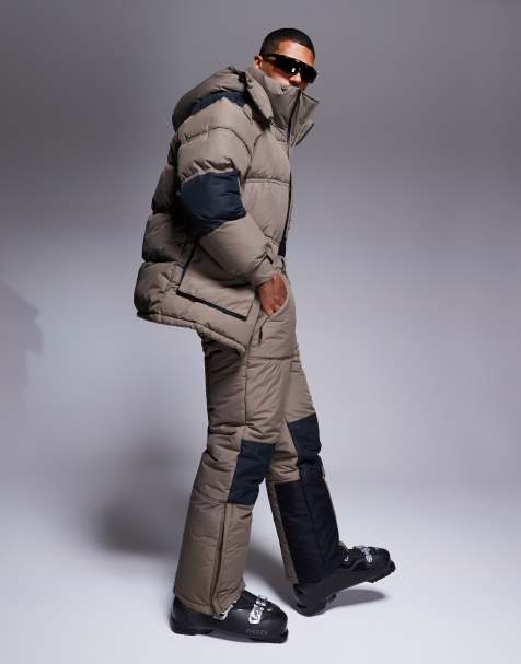 4505 - Pantalon de ski déperlant coupe droite color block - Argile - view 1