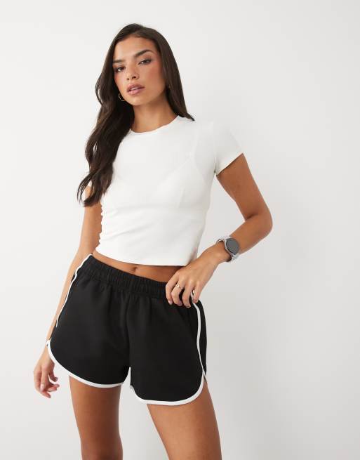 4505 - Pantaloncini a vita alta neri in jersey tecnico con righe rètro da 3", 3 di 5