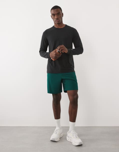 4505 - Pantaloncini da allenamento verde bottiglia da 18 cm con elastico in vita e tasche con zip - view 1