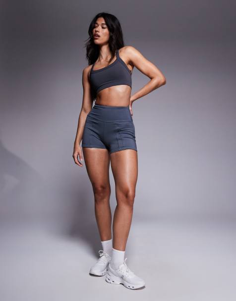 4505 - Pantaloncini da corsa da 8 cm a vita alta grigio ferro con tasca per cellulare con zip - view 1