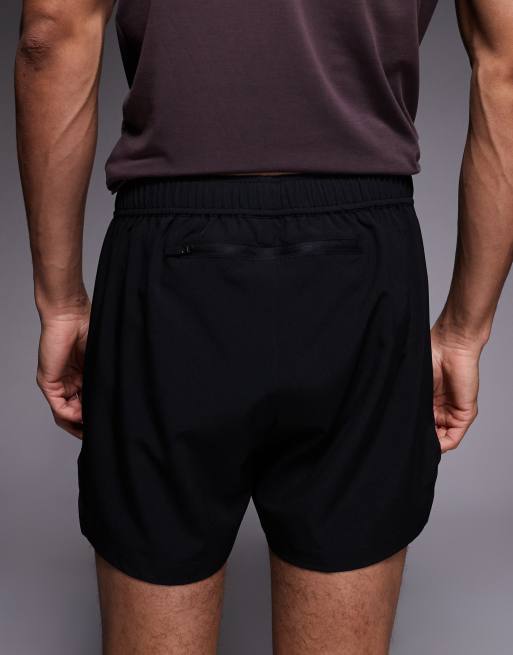 4505 - Pantaloncini da corsa da 8 cm quick dry con spacco e tasche con zip neri con grafica catarifrangente, 5 di 5