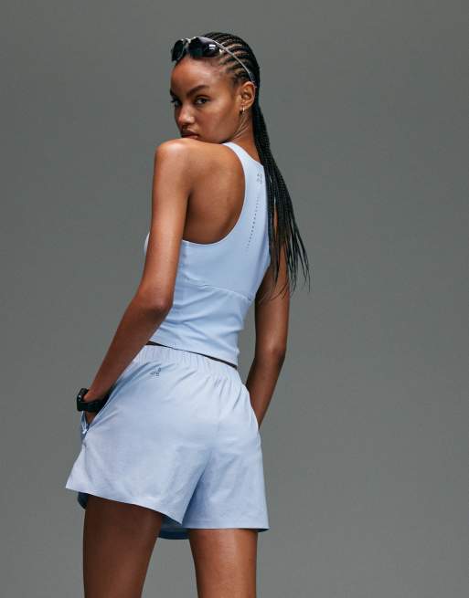 4505 - Pantaloncini da corsa premium a vita alta da 8 cm blu celeste con fodera in jersey e tasca per il telefono, 4 di 5