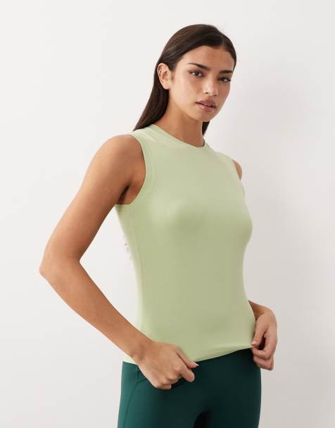 4505 - Pastel-limegrøn tætsiddende hverdags-tanktop med hurtigttørrende finish i bomuld - view 1