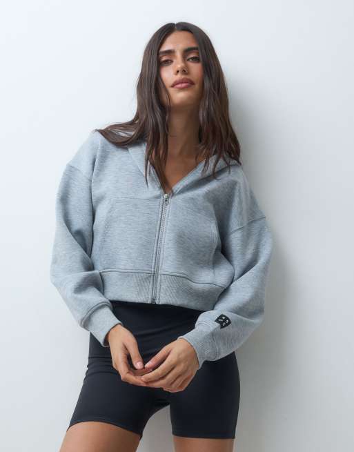 4505 performance boxy cocoon-fit hoodie met rits in gemêleerd grijs, 5 van 5