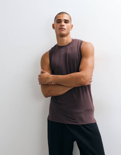 4505 performance jersey drop armhole quick dry training singlet in brown - view 1