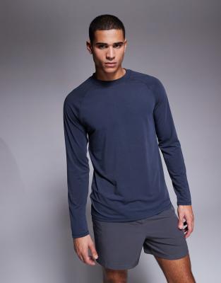 4505 performance jersey mock neck slim fit training long sleeve t-shirt in dark navy