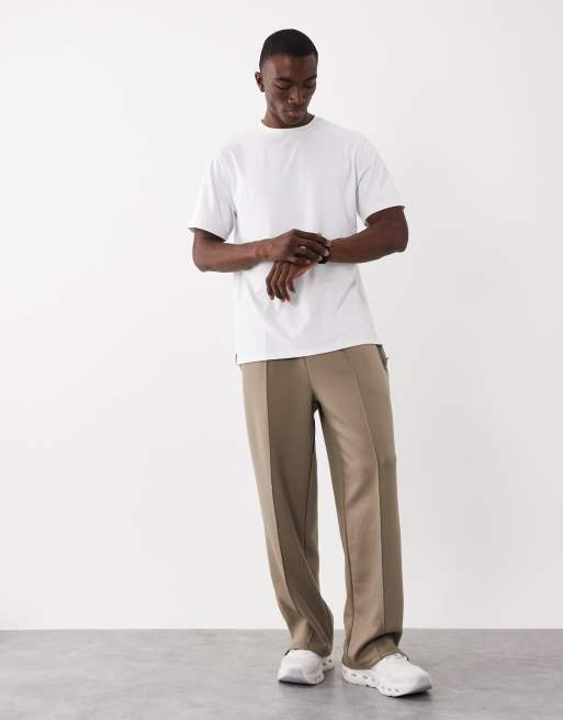 4505 - Performance - Joggers deportivos beis grisáceo de pernera ancha con detalle de jaretas, 2 de 5