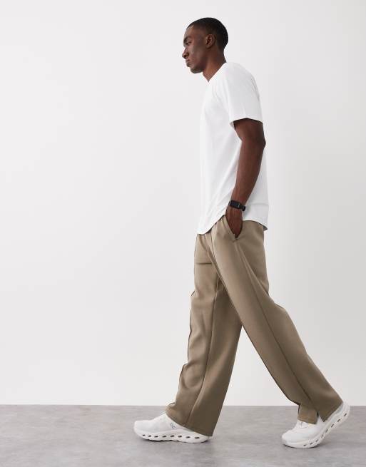 4505 - Performance - Joggers deportivos beis grisáceo de pernera ancha con detalle de jaretas, 3 de 5