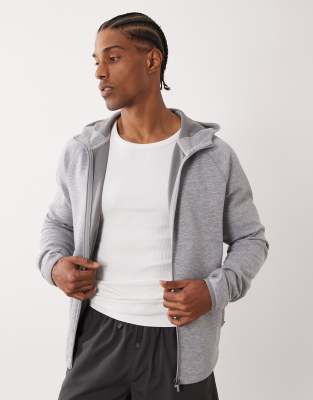 Performance-Kapuzenjacke in Grau meliert mit Reißverschlusstaschen Grau L