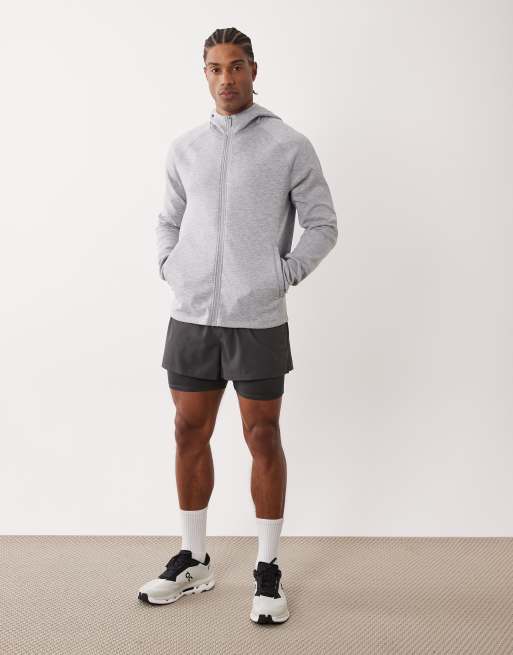 4505 – Performance-Kapuzenjacke in Grau meliert mit Reißverschlusstaschen, 2 von 5