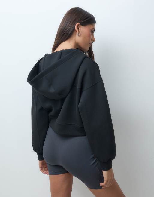 4505 Performance Kapuzenpullover mit Reißverschluss, Boxy-Cocoon-Passform, in Schwarz, 3 von 5