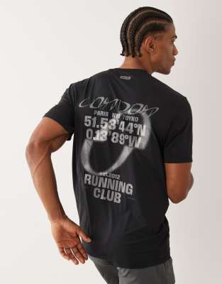 4505 Performance Mesh Quick Dry Back Print Running T-shirt In Black