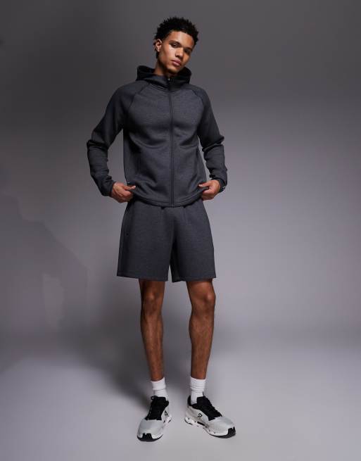 4505 - Performance - Pantalones cortos de chándal gris carbón jaspeado con bolsillos con cremallera, 2 de 5