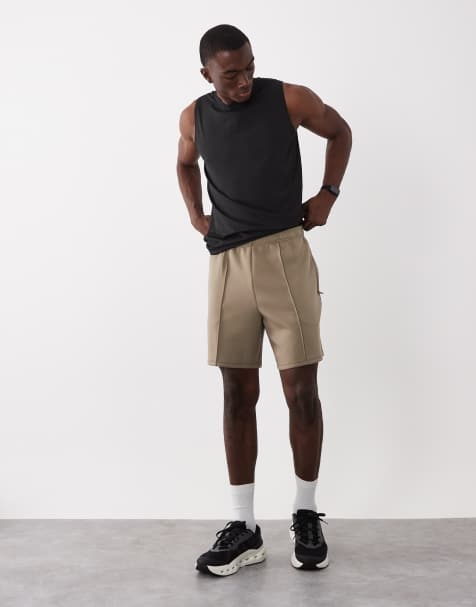 4505 performance sweats sweatshirt fabric shorts with pintuck detailing in greige - view 1