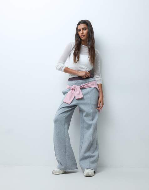 4505 performance wide leg joggers with pintuck detail in grey marl - view 1