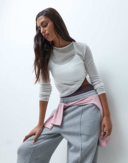 4505 performance wide leg sweatpants with pintuck detail in gray heather, 2 of 5