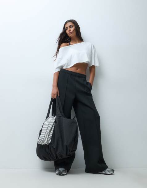4505 performance wide leg trackies with pintuck detail in black - view 1