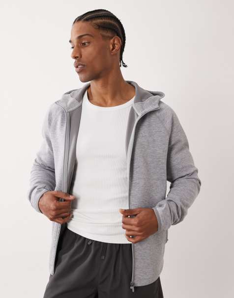 4505 performance zip up hoodie with zip pockets in grey marl - view 1