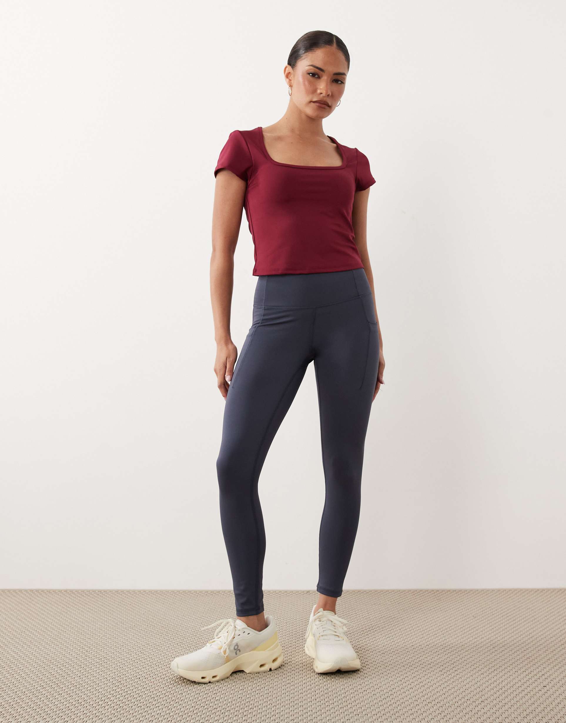 4505 petite active waist snatching high rise gym legging in slate blue