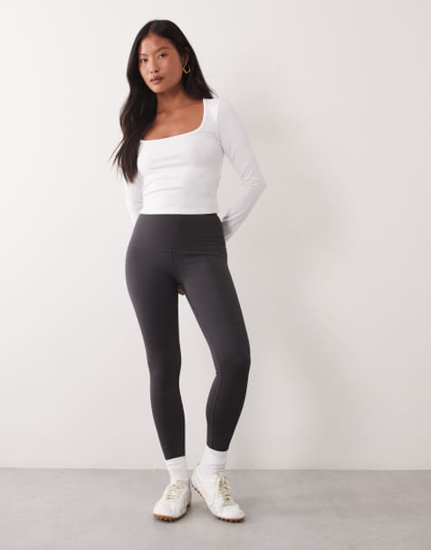 4505 Petite Icon active bum sculpt högmidjade träningsleggings med innerficka i antracit - view 1