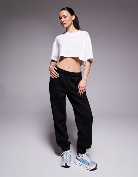 4505 Petite - Icon - Rest Day - Joggingbroek van 440gsm zwaar katoen met boorden in zwart met wassing - view 1