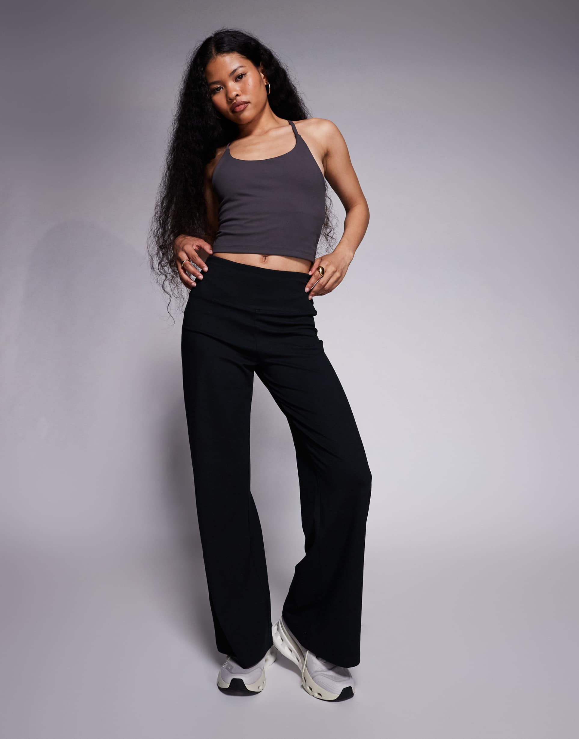 4505 petite icon soft touch high rise wide leg dance pants in black