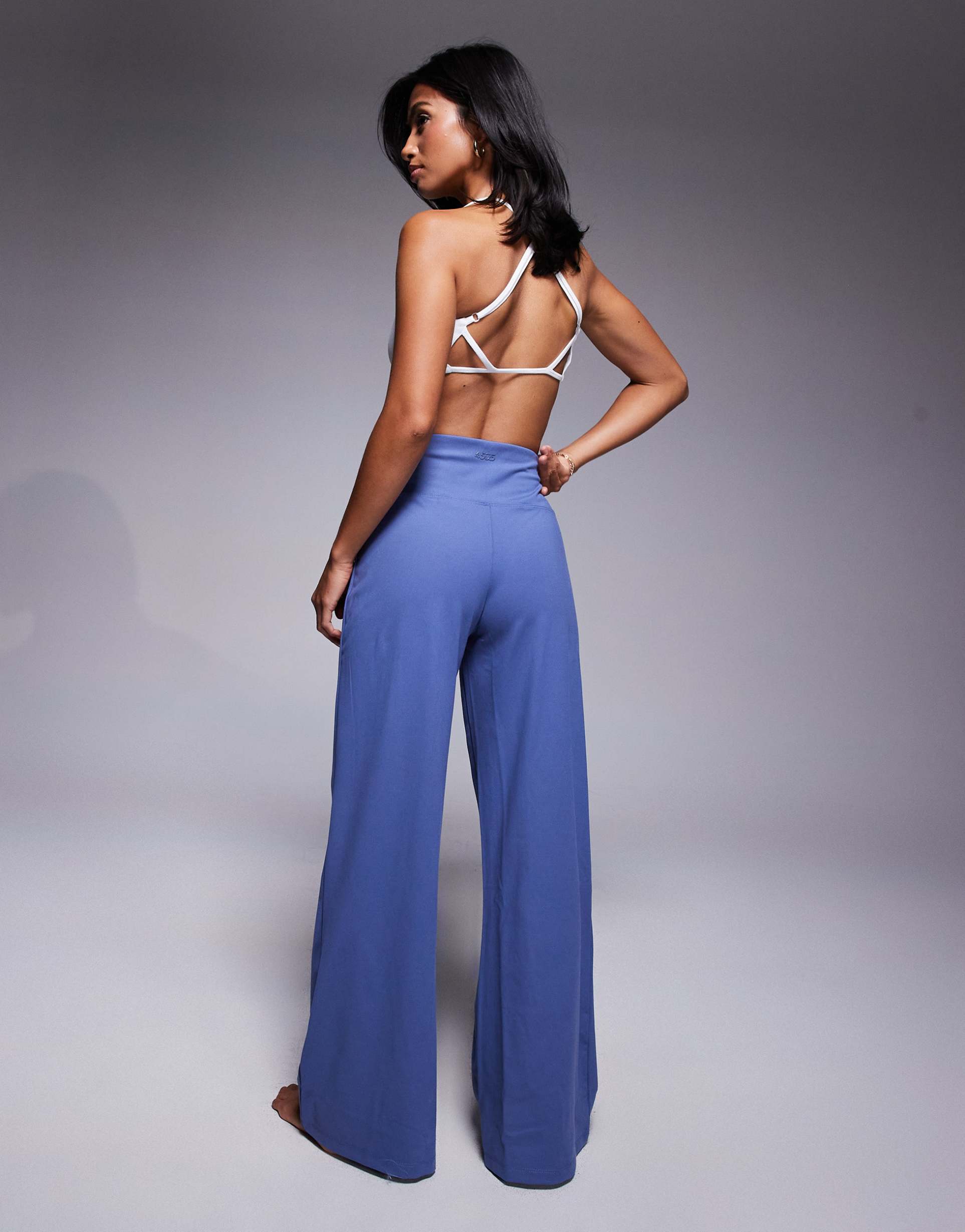 4505 petite icon soft touch high waist wide leg dance pants in china blue