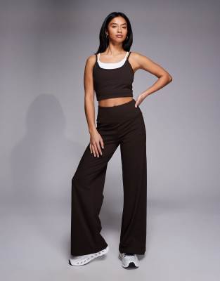 4505 Petite Icon soft touch high waist wide leg dance pants in chocolate