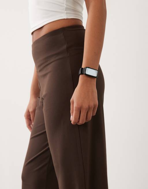 4505 Petite Icon soft touch high waist wide leg dance pants in chocolate, 4 of 5