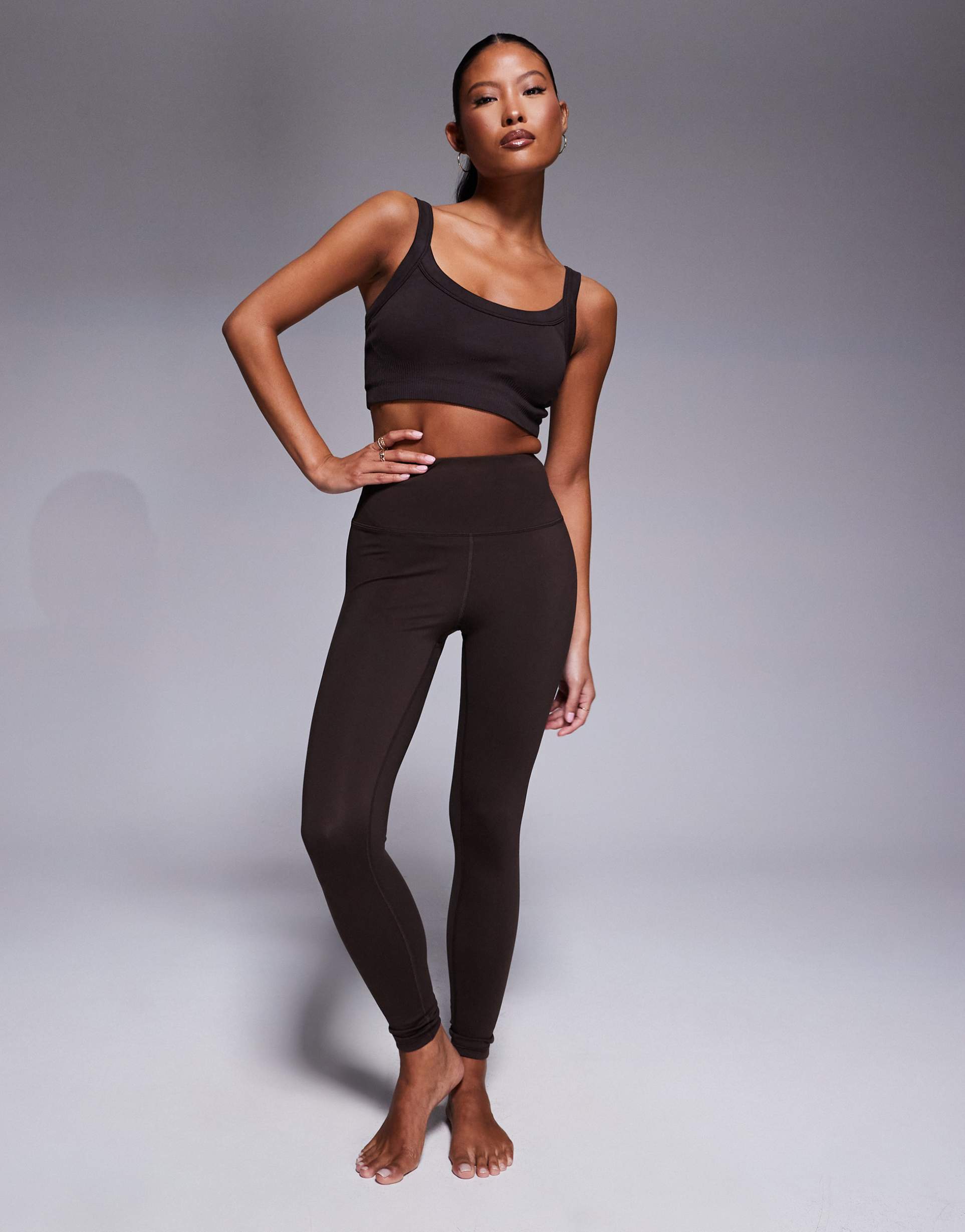 4505 petite icon soft touch high waist yoga leggings in chocolate