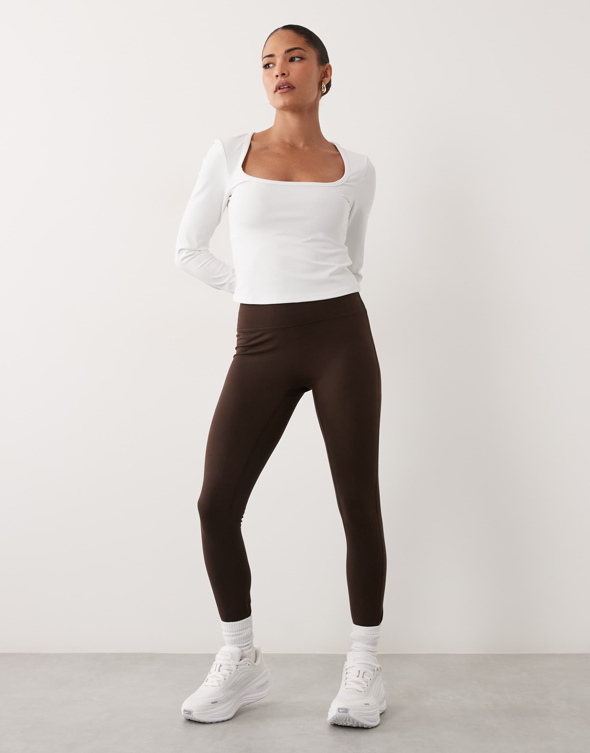 4505 petite icon soft touch high waist yoga leggings in chocolate