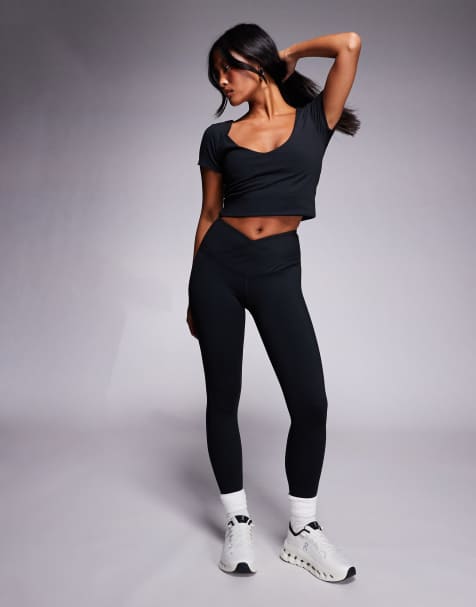 4505 Petite Icon soft touch wrap waist yoga legging in black - view 1