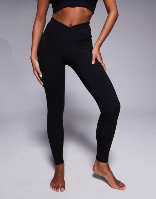 4505 Petite Icon soft touch wrap waist yoga leggings in black, 2 of 5