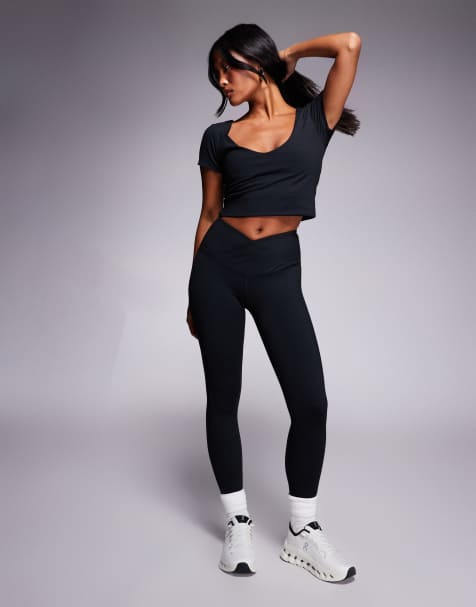 4505 Petite Icon soft touch wrap waist yoga leggings in black - view 1
