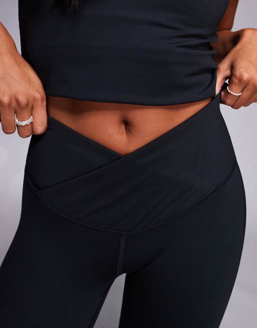 4505 Petite Icon soft touch wrap waist yoga leggings in black, 2 of 5