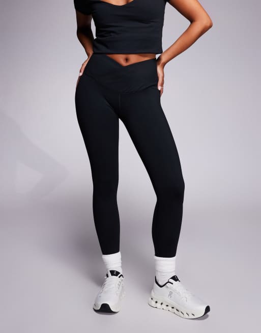 4505 Petite Icon soft touch wrap waist yoga leggings in black, 3 of 5