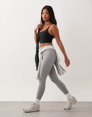 Petite - Legging de sport à fines côtes avec taille haute et détail croisé à l'arrière - Gris clair chiné L