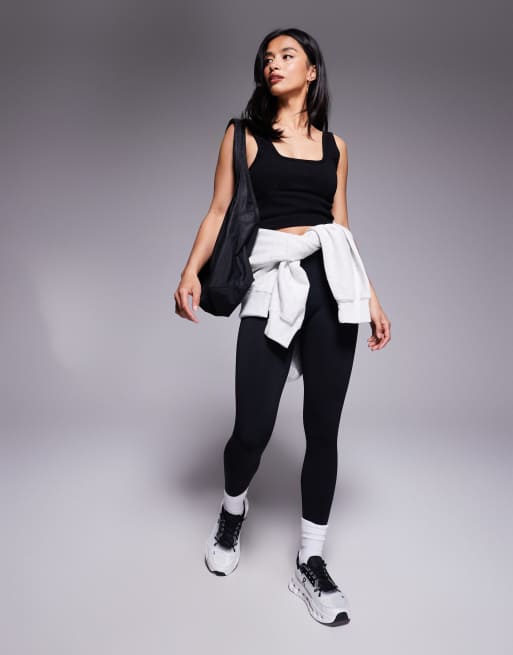 4505 Petite - Legging de sport sans coutures doux au toucher à taille haute - Noir , 2 de 5