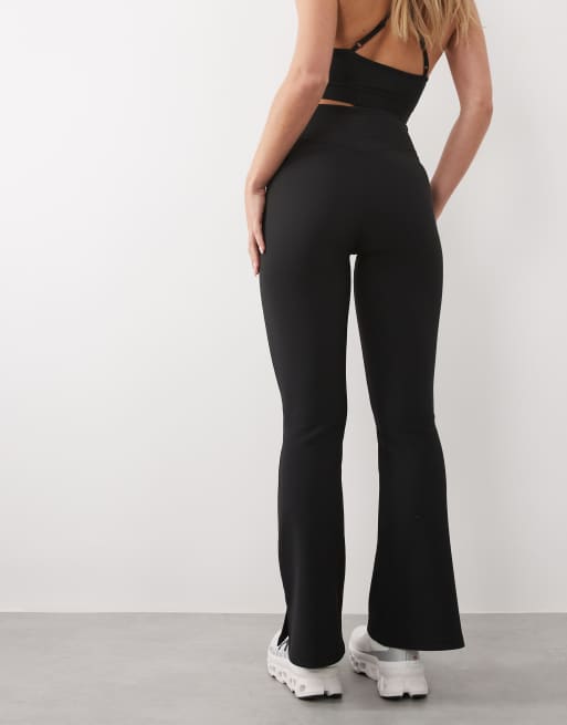 4505 Petite - Leggings da yoga slim a vita alta a micro coste neri con spacco laterale, 2 di 5