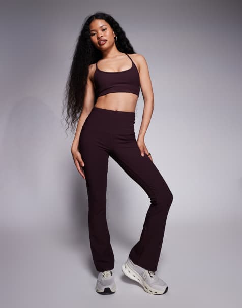 4505 Petite – Lila, ribbade yogaleggings med hög midja, smal passform och utsvängd design - view 1