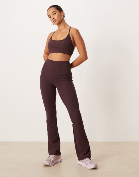 4505 Petite micro rib knit slim kick high waist yoga leggings in fig - view 1