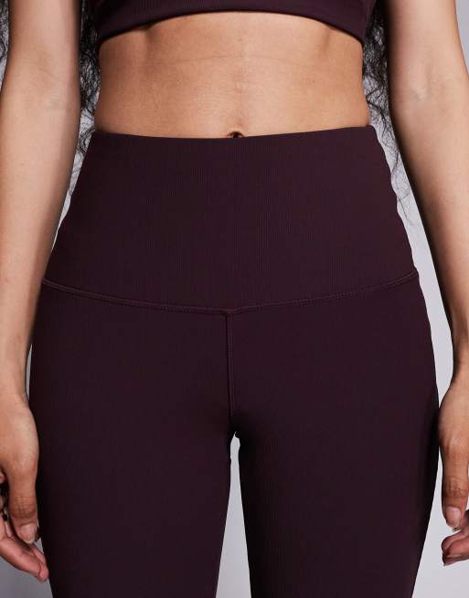 4505 Petite micro rib slim kick high waist yoga leggings in fig, 2 of 5