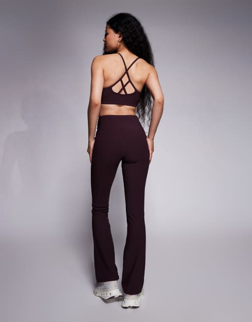 4505 Petite micro rib slim kick high waist yoga leggings in fig, 3 of 5