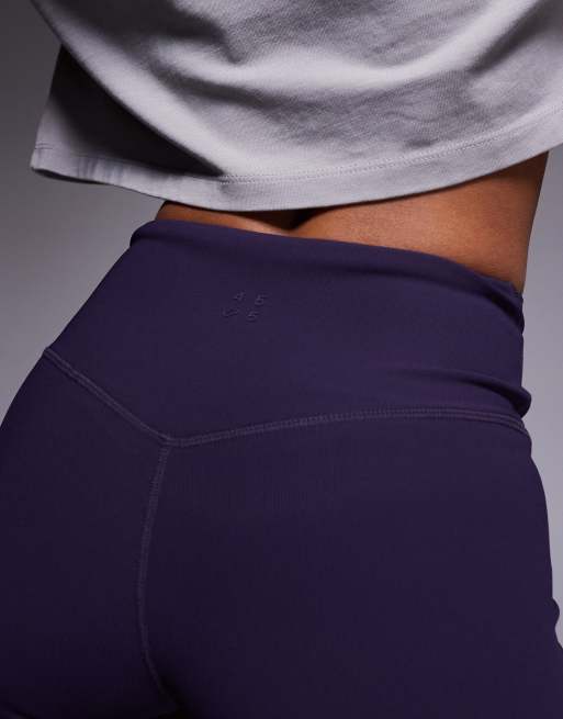 4505 Petite micro rib wrap waist slim kick flare yoga leggings in grape, 3 of 5